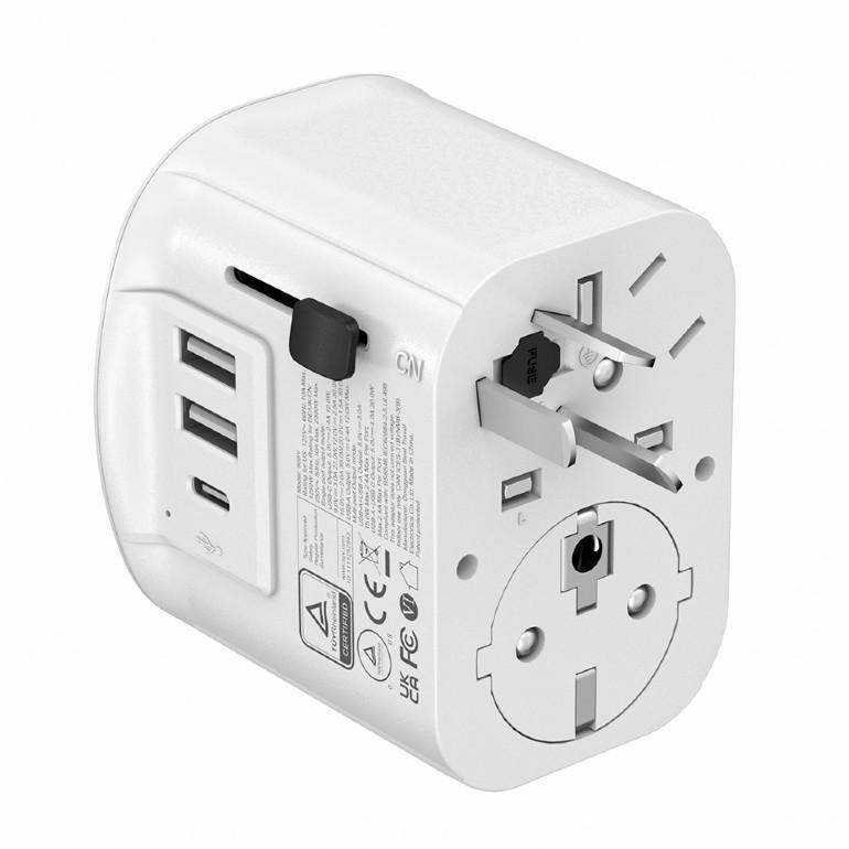 Uniwersalny adapter zasilania Gembird TPA-EU2A1C15-01-W z ładowarką 1 x USB-C, 2 x USB-A, 15W, GaN, biały - obrazek 2