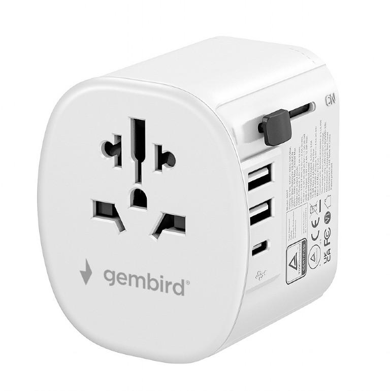 Uniwersalny adapter zasilania Gembird TPA-EU2A1C15-01-W z ładowarką 1 x USB-C, 2 x USB-A, 15W, GaN, biały - obrazek 6