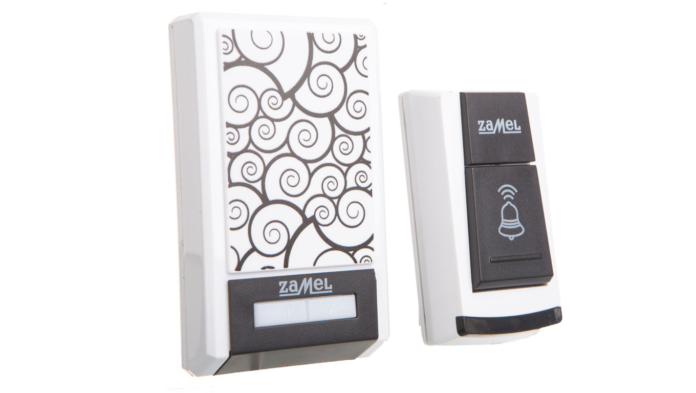 Dzwonek bezprzewodowy bateryjny TANGO 80dB 36 dźwięków zasięg 100 metrów biało czarny ST-910 SUN10000423