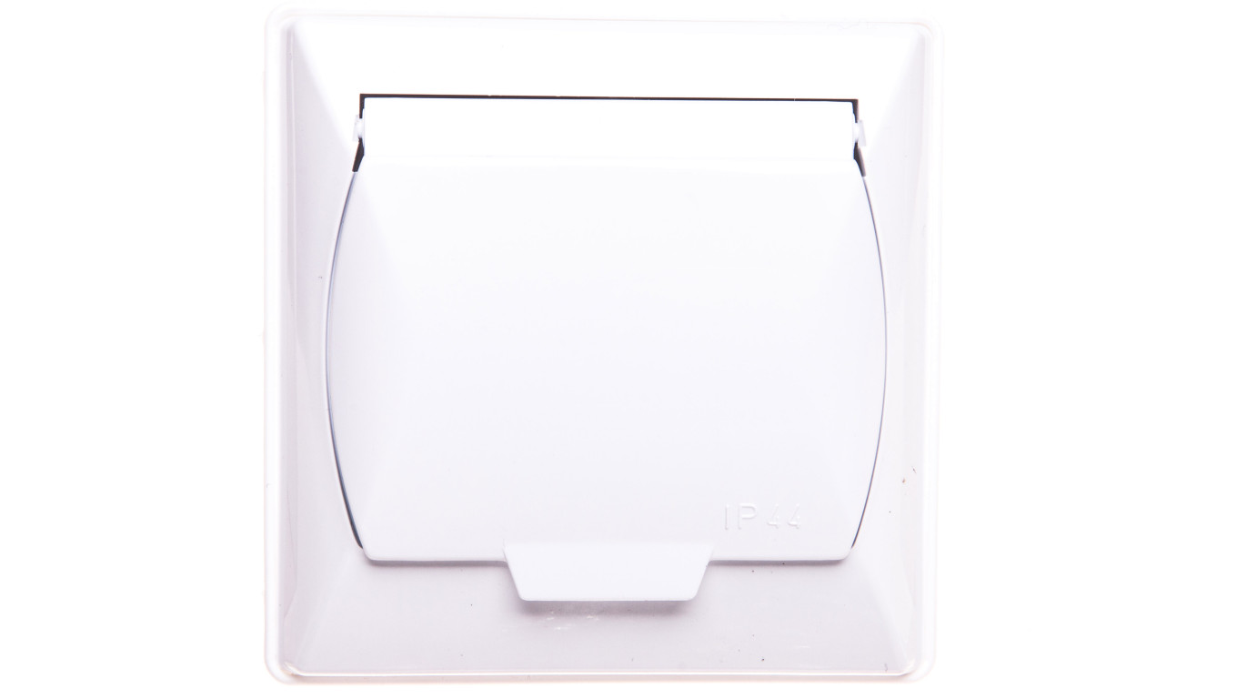 AKCENT Gniazdo bryzgoszczelne z/u IP44 klapka biała GPH-1AZ/00/w