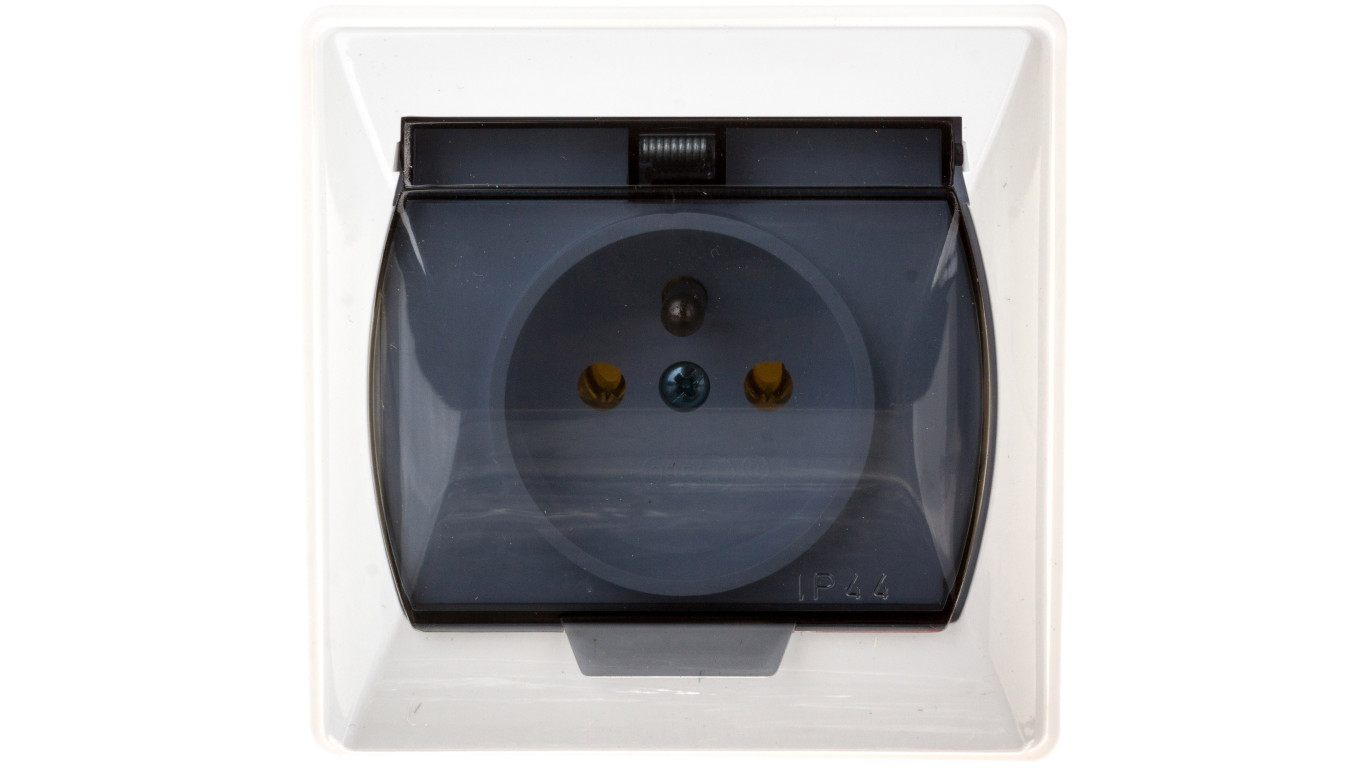 AKCENT Gniazdo bryzgoszczelne z/u IP44 klapka przezroczysta białe GPH-1AZ/00/d