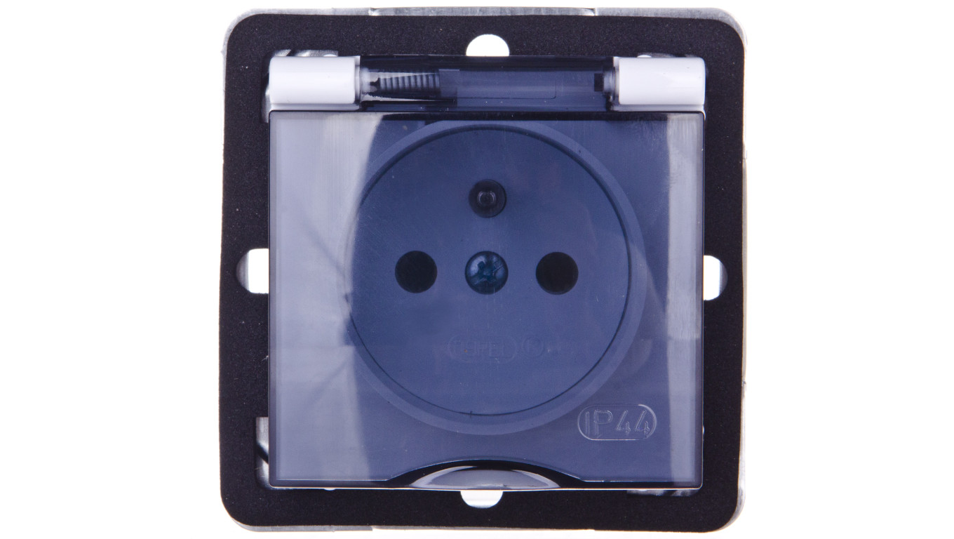 IMPRESJA Gniazdo bryzgoszczelne z/u IP44 klapka przezroczysta białe GPH-1YZ/m/00/d