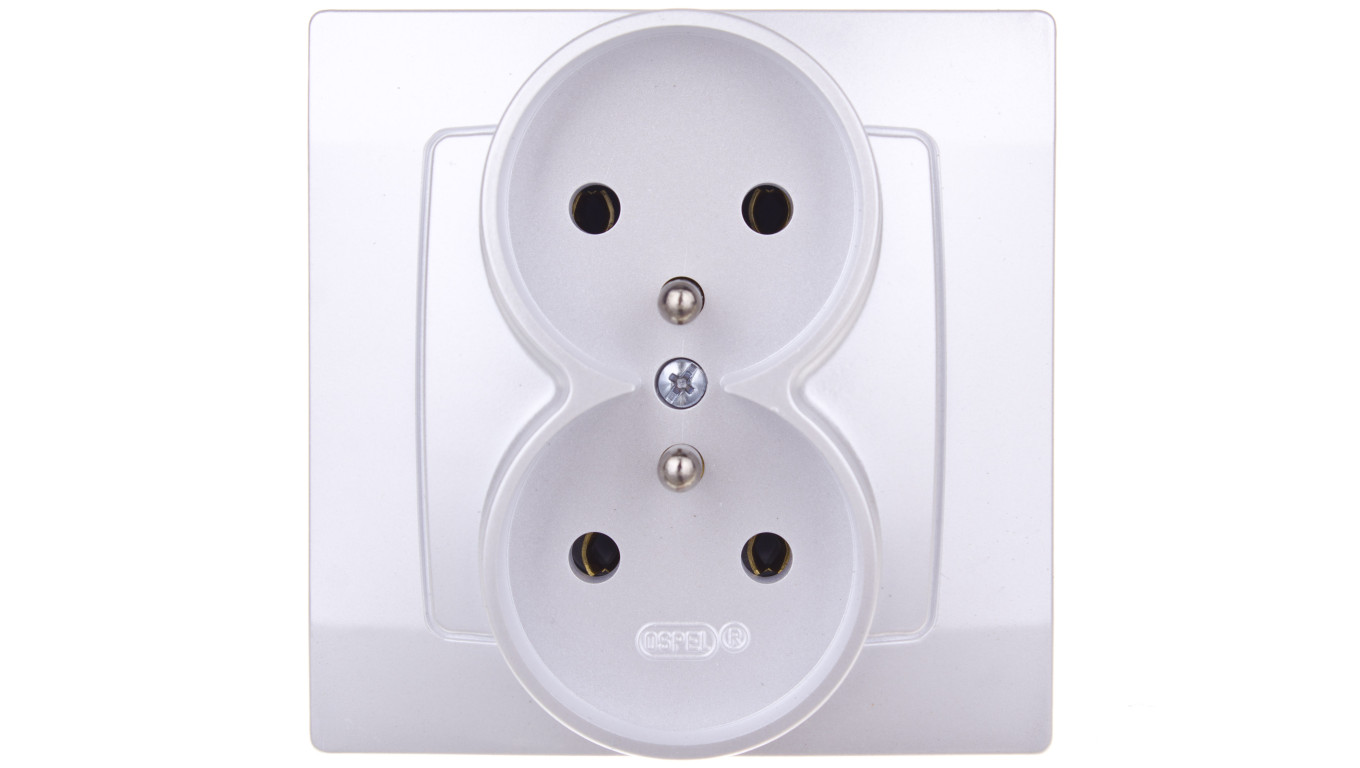 KARO Gniazdo podwójne z/u srebrny perłowy GP-2SZ/43