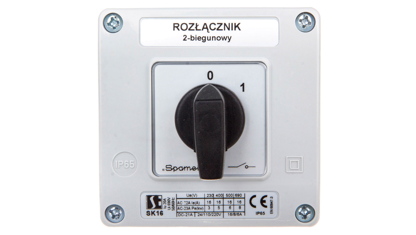 Łącznik krzywkowy 0-1 2P 16A w obudowie SK16-1.828OB11