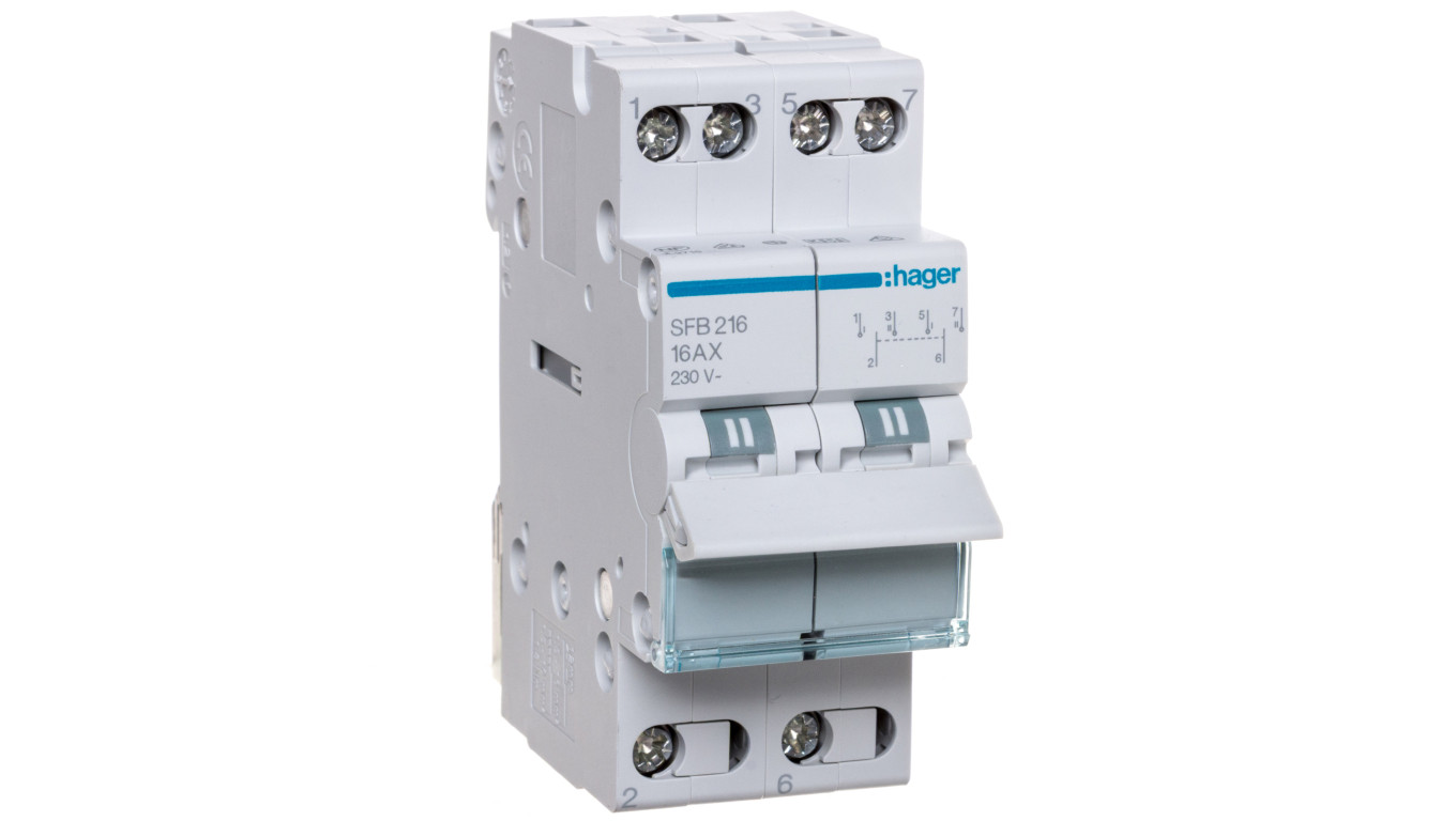 Przełącznik modułowy zasilania I-0-II (sieć-agregat) 16A 2P SFB216