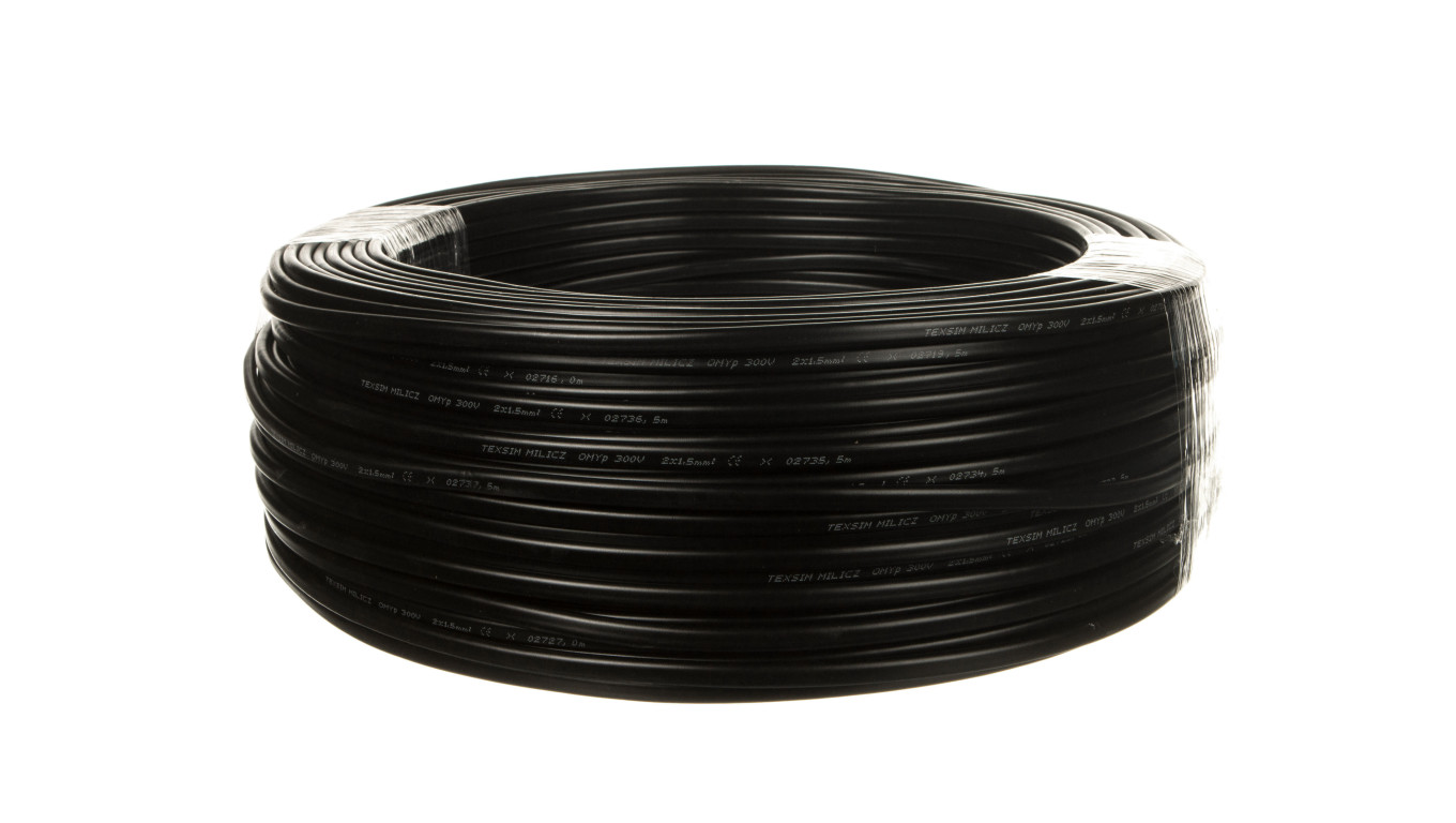 Przewód płaski H03VVH2-F (OMYp) 2x1,5 czarny /100m/