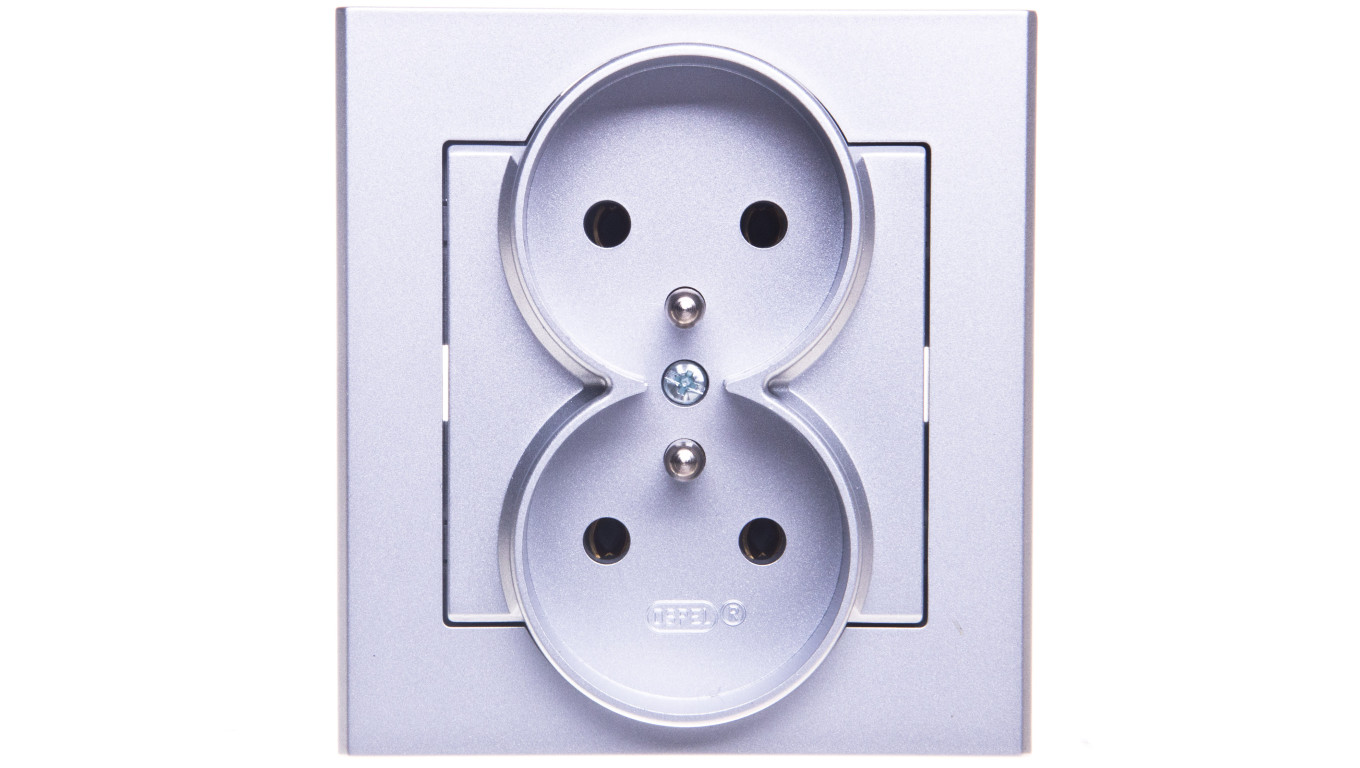 SONATA Gniazdo podwójne z/u srebro mat GP-2RZ/38