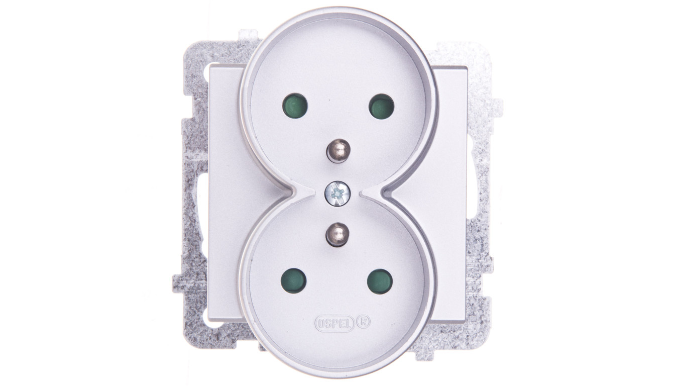 SONATA Gniazdo podwójne z/u z przesłonami srebro mat GP-2RRZP/m/38