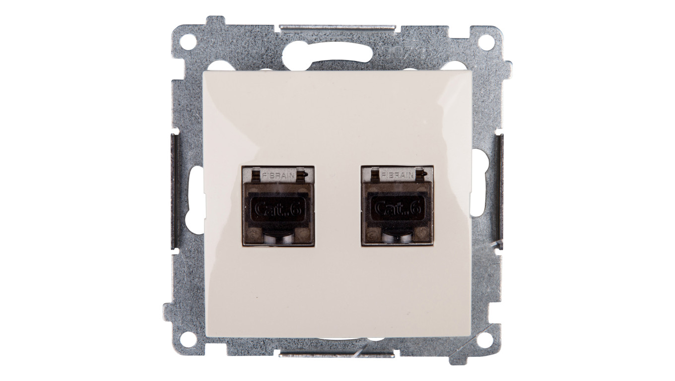 Simon 54 Gniazdo komputerowe podwójne 2xRJ45 kat.6 ekranowane z przesłoną kremowe D62E.01/41