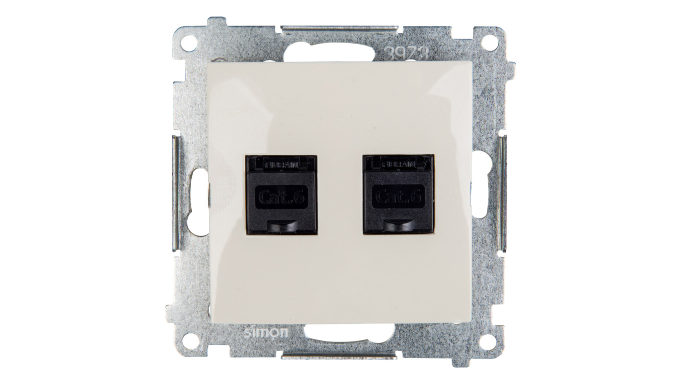Simon 54 Gniazdo komputerowe podwójne 2xRJ45 kat.6 z przesłoną kremowe D62.01/41