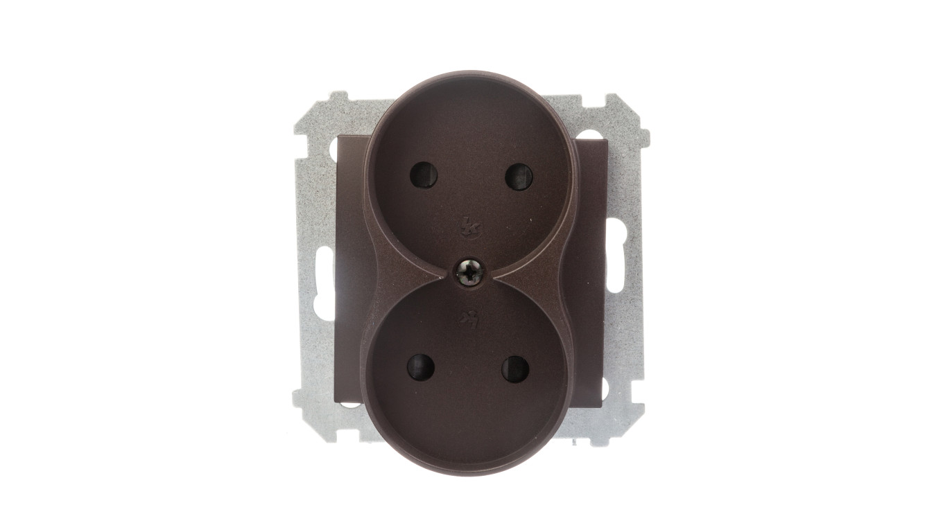 Simon 54 Gniazdo podwójne b/u 16A IP20 z przesłoną torów brąz mat DG2MZ.01/46