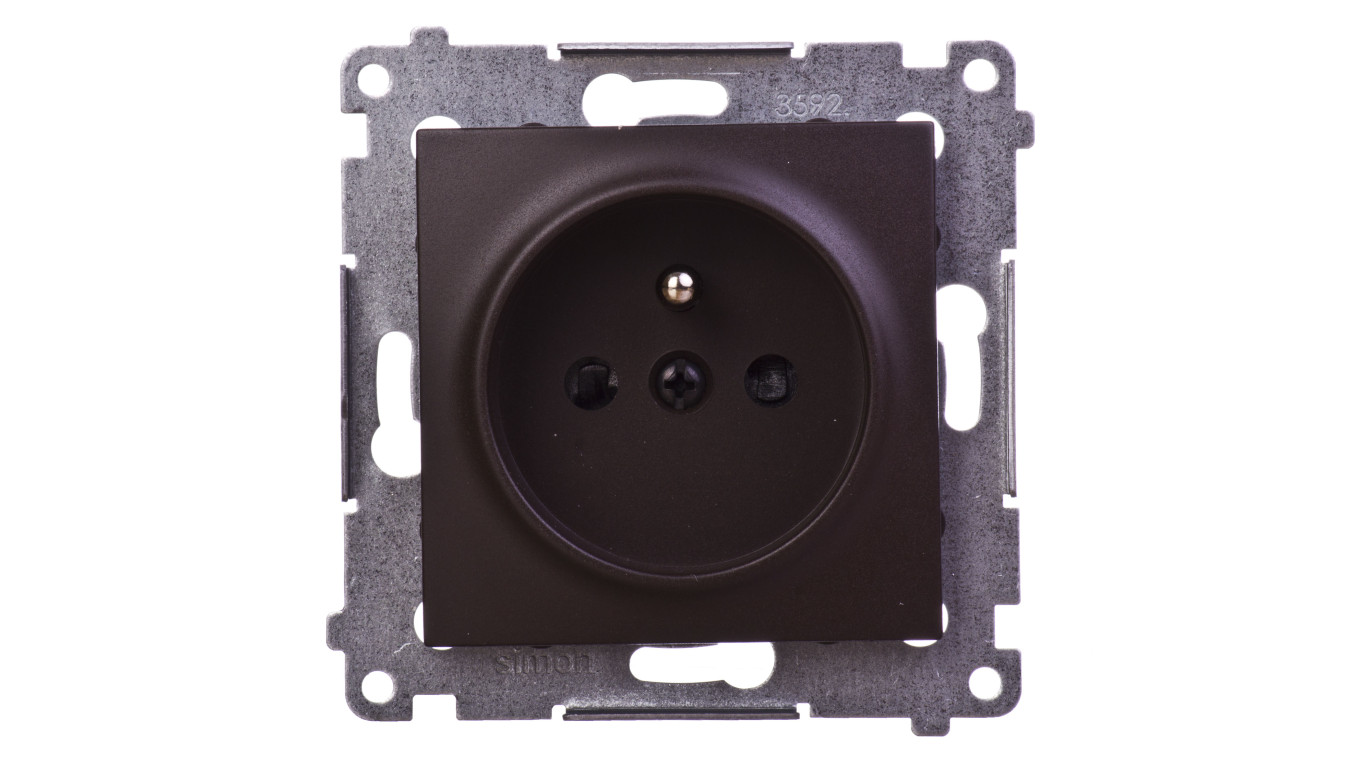 Simon 54 Gniazdo pojedyncze z/u 16A IP20 z przesłoną torów brąz mat DGZ1Z.01/46