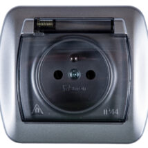 Simon Akord Gniazdo bryzgoszczelne z/u IP44 z klapką dymną aluminium metalizowane AGZ1Be/26a