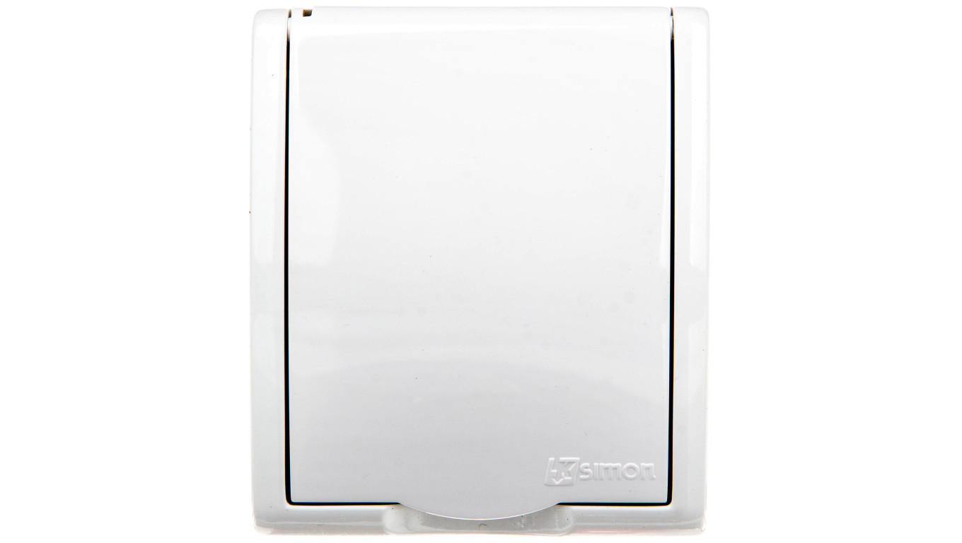 Simon Aquarius Gniazdo hermetyczne pojedyncze z/u IP54 z przesłoną torów i klapką pełną białe AQGZ1z/11