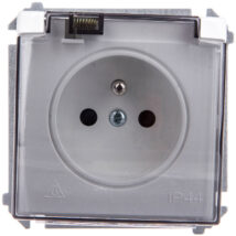 Simon Basic Gniazdo bryzgoszczelne z/u IP44 z przesłoną torów i klapką dymną białe BMGZ1Bz.01/11a