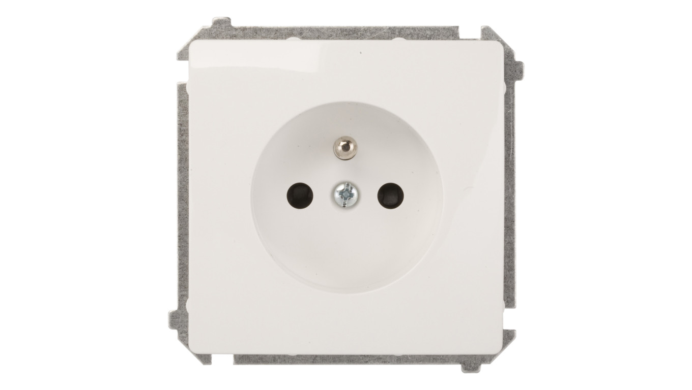 Simon Basic Gniazdo pojedyncze z/u 16A IP20 z przesłoną torów białe BMGZ1z.01/11