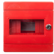 Rozdzielnica natynkowa modułowa 7 modułów IP44 180X180X100, czerwona z zamkiem i szybą, ALFA 3 Z