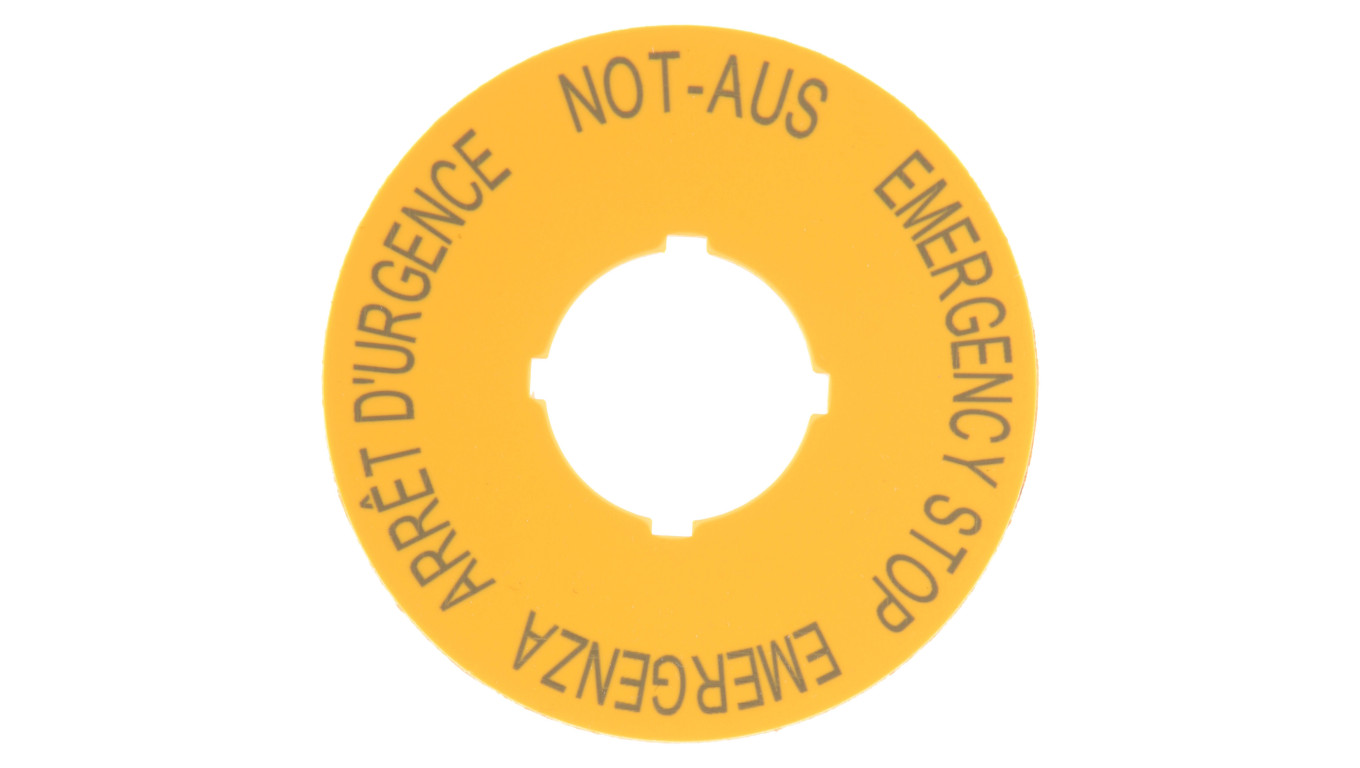 Tabliczka opisowa żółta okrągła fi60 EMERGENCY STOP M22-XBK1 216483