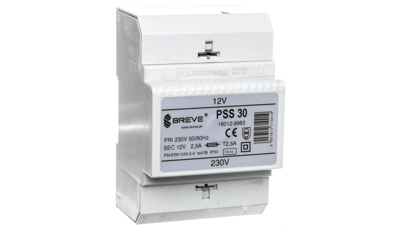 Transformator 1-fazowy modułowy bezpieczeństwa PSS 30 230/ 12V 2,5A, na szynę DIN, IP30, Ta 40, 16012-9983