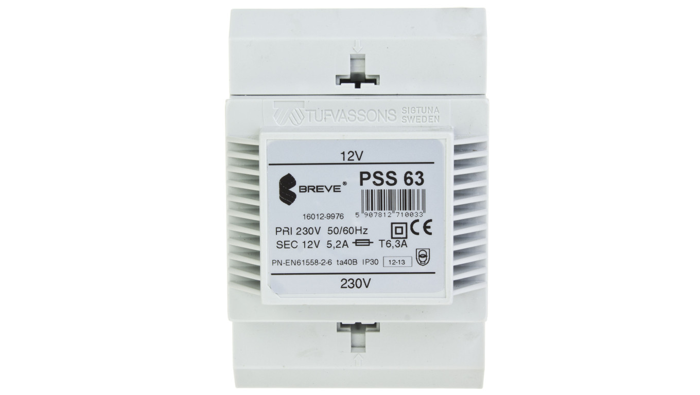 Transformator 1-fazowy modułowy bezpieczeństwa PSS 63 230/ 12V 5,2A, na szynę DIN, IP30, Ta 40, 16012-9976