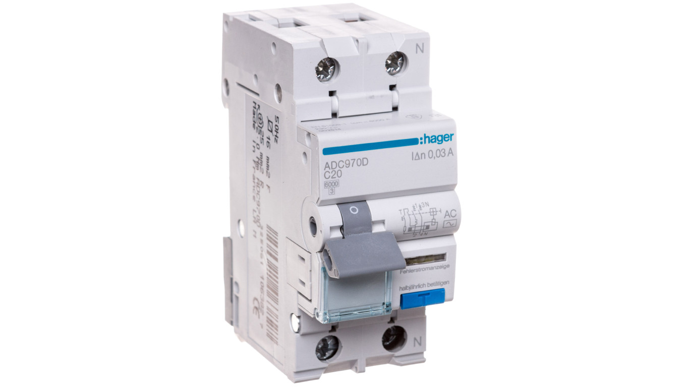 Wyłącznik różnicowo-nadprądowy RCBO 1P+N C20A 0,03A 6kA Typ AC ADC970D